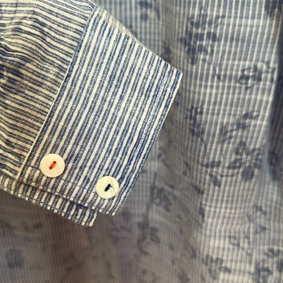 Anthropologie 9-H15 StCL Cotton Blue Floral Striped Button Down Blouse Top - Picture 5 of 7